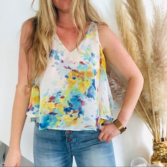 ANTHROPOLOGIE MAEVE White Floral Silk Cold Shoulder Tank Blouse Top Shirt Small - Picture 2 of 10